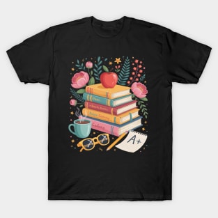 Boho Floral Teacher Books Coffee School Appreciation T-Shirt